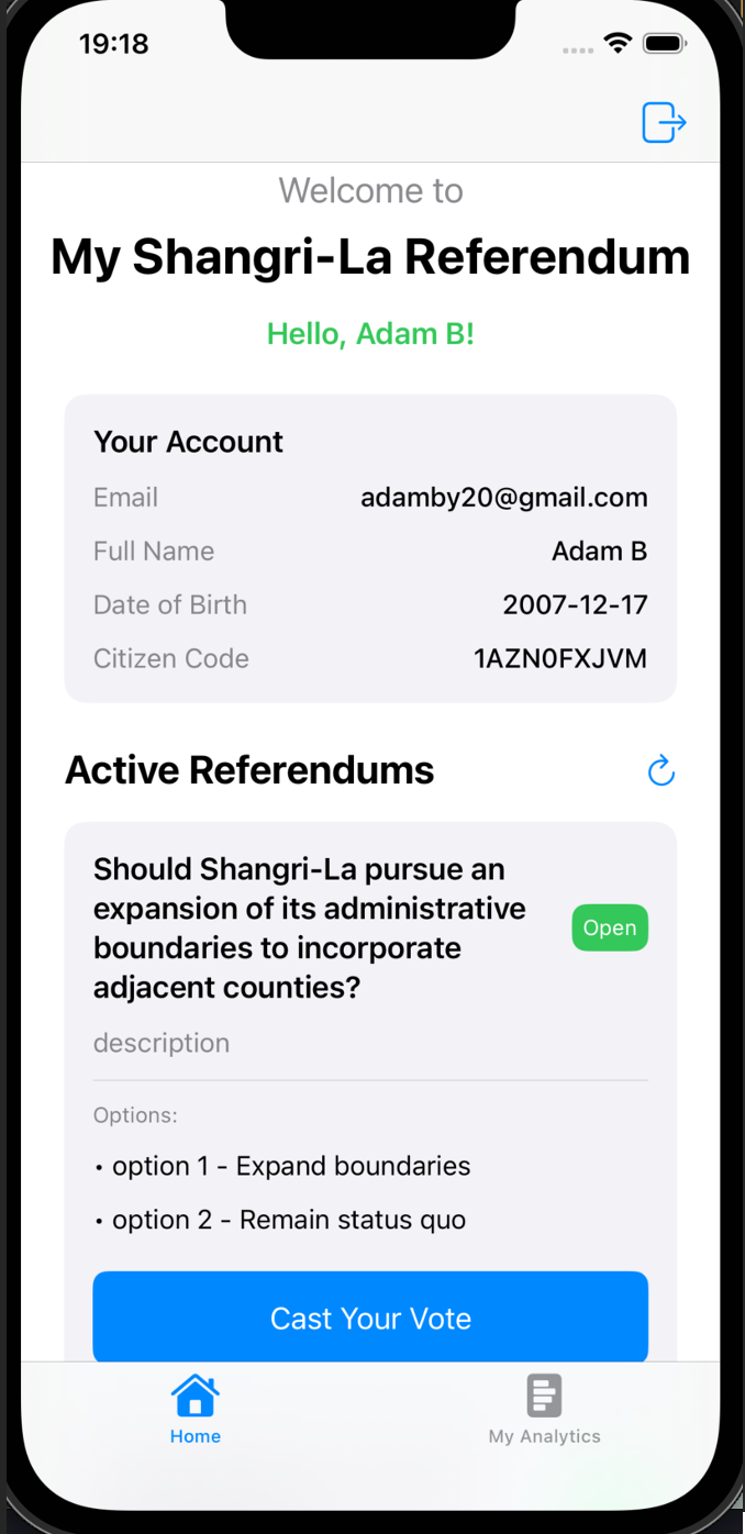 iOS Referendum App Screenshot